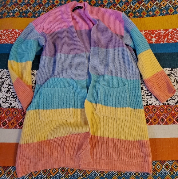 Sweaters - Rainbow pastel women cardigan sweater